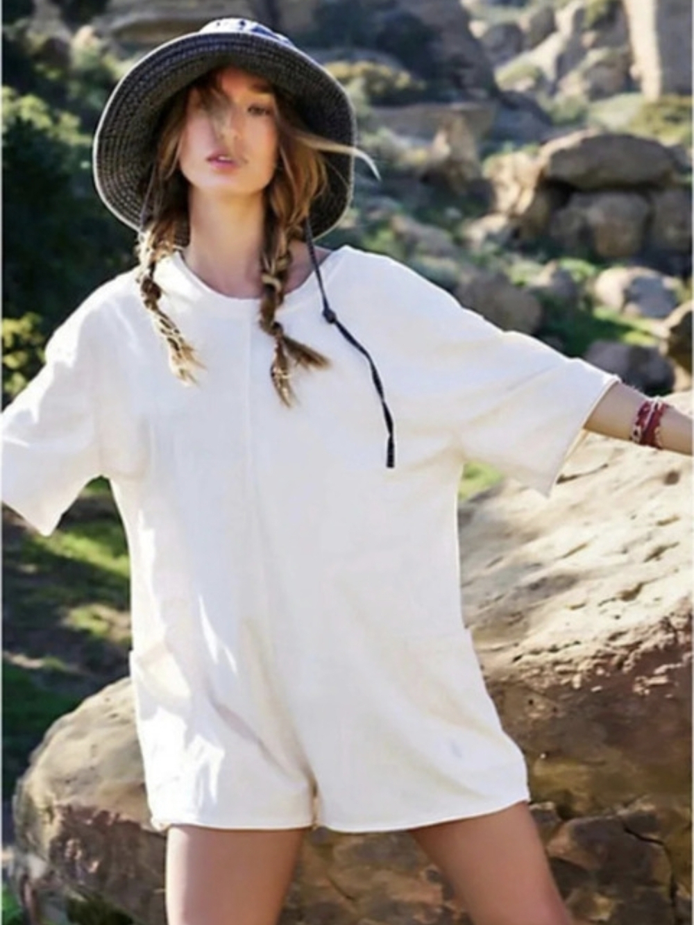 Free People Hot Shot Tee Romper Bleached Clay NWT